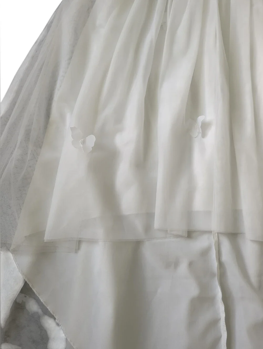 Tween Girls White Butterfly Tuelle Hi Low Dress (Size 8)